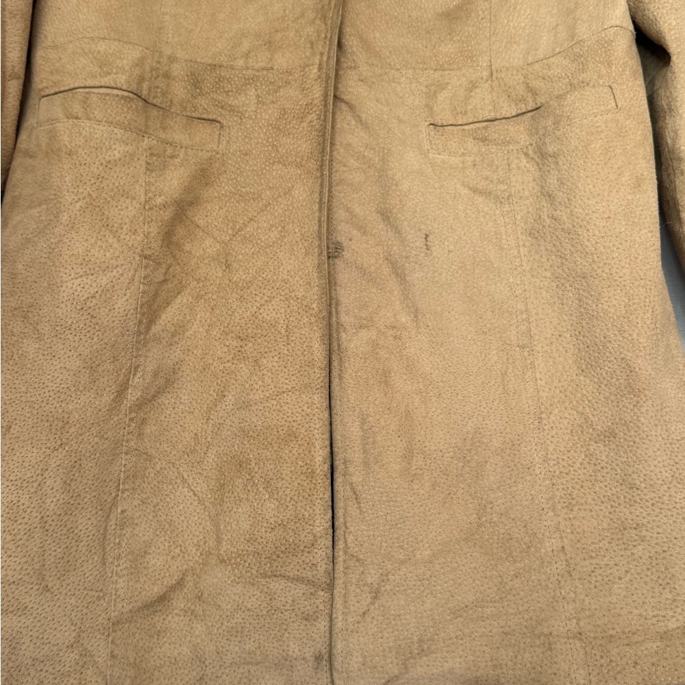 ✦ Vintage Y2K Genuine Leather Penny Lane Coat w/ Faux Fur Collar ✦ - Picture 3 of 6
